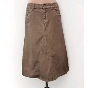 VTG L L‎ Bean Tan Cotton Ultrasuede 5 Pocket A-line Midi Skirt Sz 8 Granola Girl